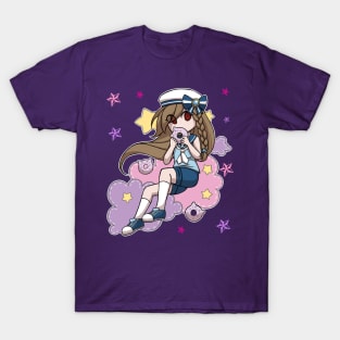 Anime Sailor Girl eating Cat Donut T-Shirt